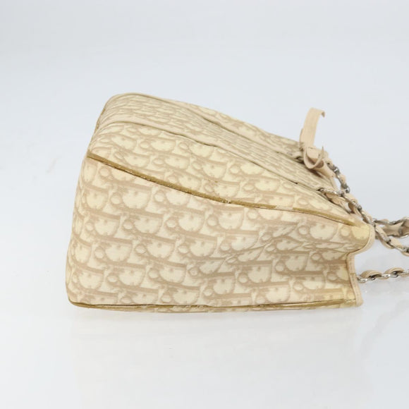 Christian Dior Trotter Canvas Romantic Tote Bag PVC Beige Silver Auth gh1473