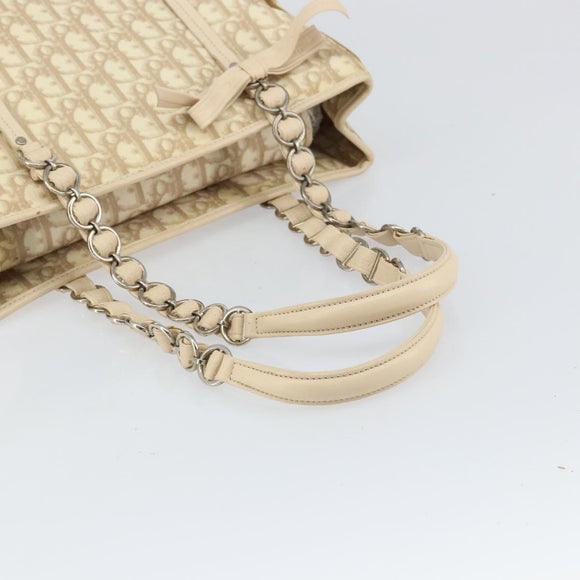 Christian Dior Trotter Canvas Romantic Tote Bag PVC Beige Silver Auth gh1473