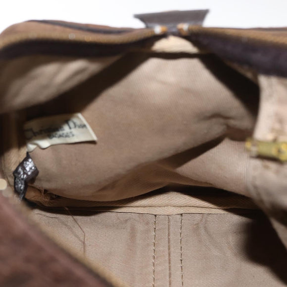 Christian Dior Trotter Canvas Boston Bag Brown Gold Auth gh1476