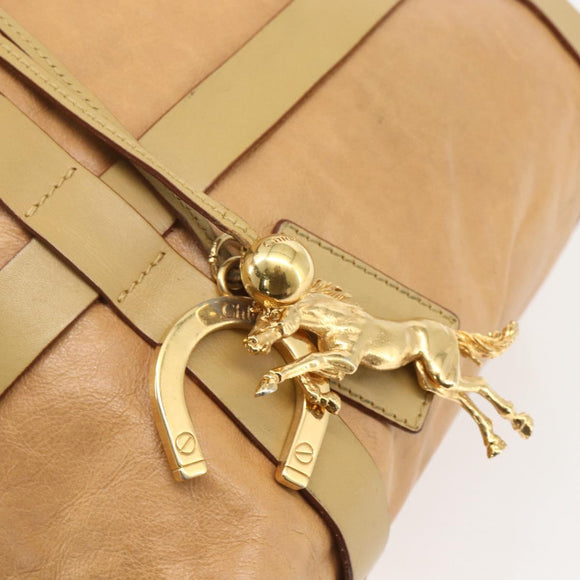 Chloe Tote Bag Leather Beige Gold Auth gh1477