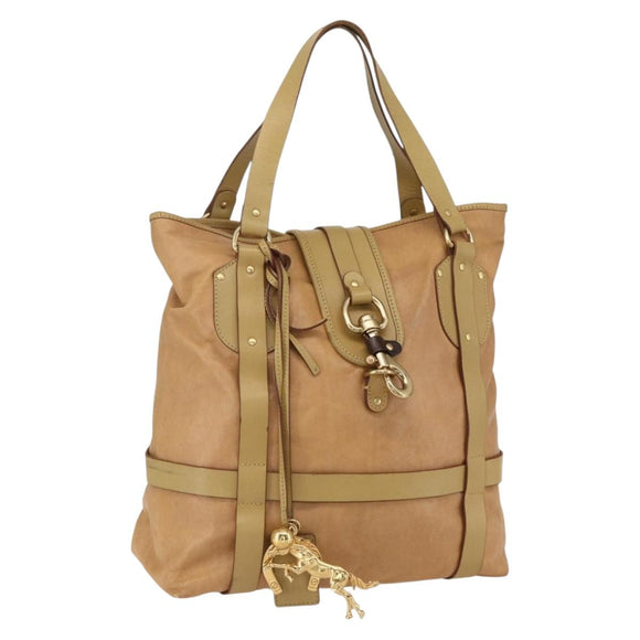 Chloe Tote Bag Leather Beige Gold Auth gh1477