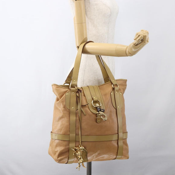 Chloe Tote Bag Leather Beige Gold Auth gh1477
