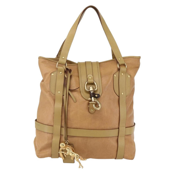 Chloe Tote Bag Leather Beige Gold Auth gh1477