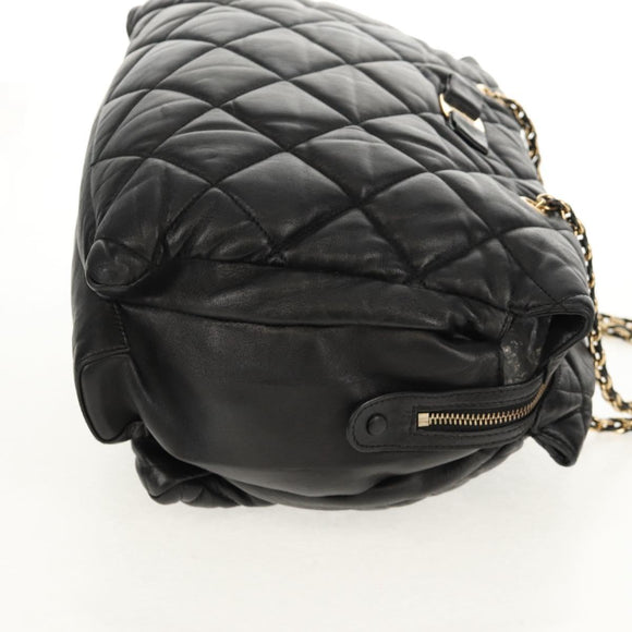 Salvatore Ferragamo Chain Vala Shoulder Bag Leather Black Gold Auth gh1480