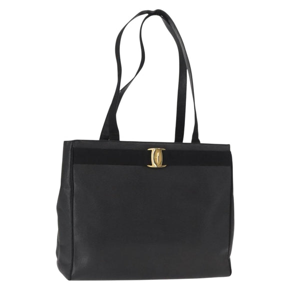 Salvatore Ferragamo Vala Tote Bag Leather Black Gold Auth gh1481