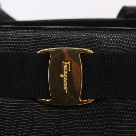 Salvatore Ferragamo Vala Tote Bag Leather Black Gold Auth gh1481