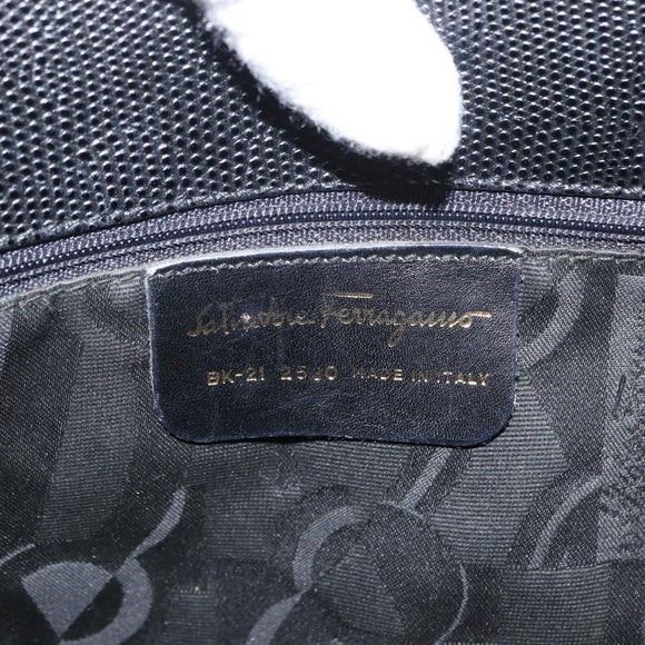 Salvatore Ferragamo Vala Tote Bag Leather Black Gold Auth gh1481