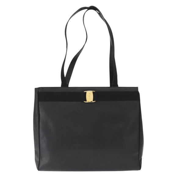 Salvatore Ferragamo Vala Tote Bag Leather Black Gold Auth gh1481