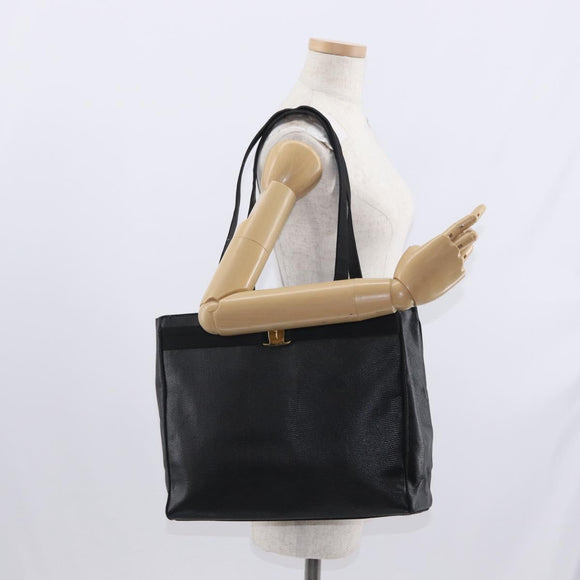 Salvatore Ferragamo Vala Tote Bag Leather Black Gold Auth gh1481