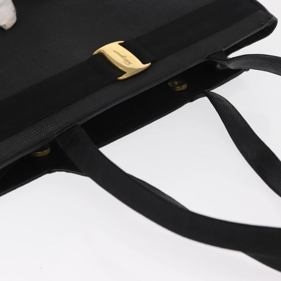 Salvatore Ferragamo Vala Tote Bag Leather Black Gold Auth gh1481