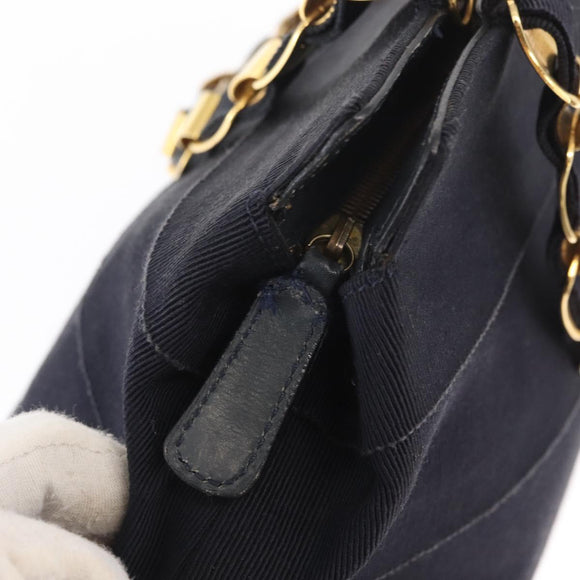 Salvatore Ferragamo Vala Hand Bag Canvas Navy Gold Auth gh1482