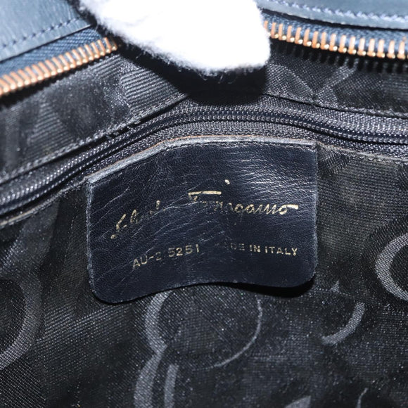 Salvatore Ferragamo Vala Hand Bag Canvas Navy Gold Auth gh1482