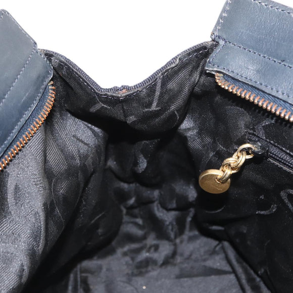 Salvatore Ferragamo Vala Hand Bag Canvas Navy Gold Auth gh1482