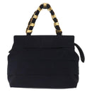 Salvatore Ferragamo Vala Hand Bag Canvas Navy Gold Auth gh1482-2