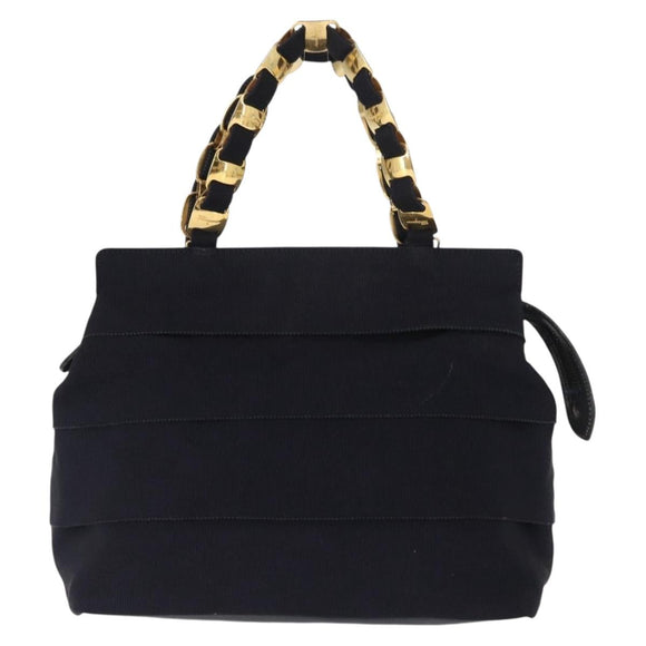 Salvatore Ferragamo Vala Hand Bag Canvas Navy Gold Auth gh1482
