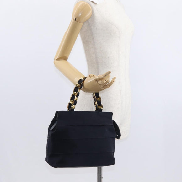 Salvatore Ferragamo Vala Hand Bag Canvas Navy Gold Auth gh1482