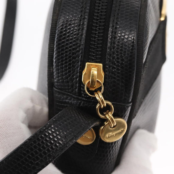 Salvatore Ferragamo Vala Shoulder Bag Leather Black Gold Auth gh1483
