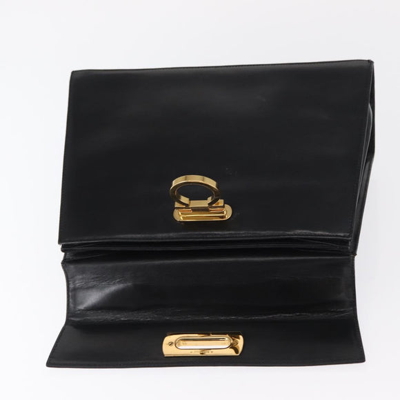 Salvatore Ferragamo Gancini Hand Bag Leather 2way Black Gold Auth gh1484