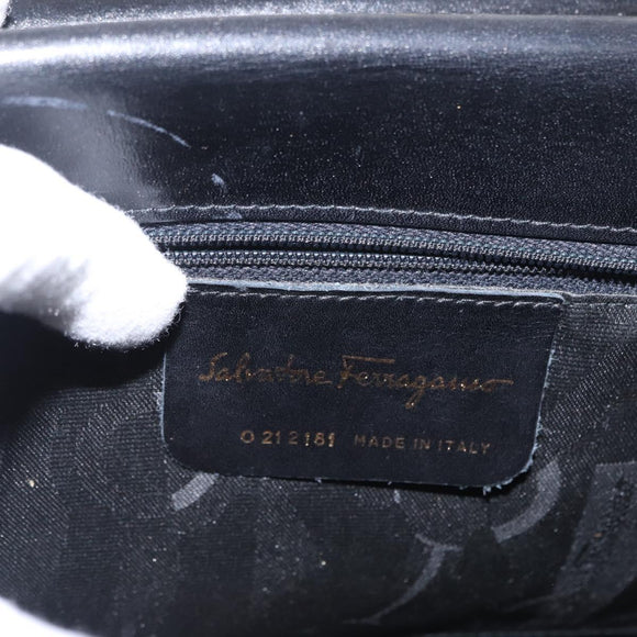 Salvatore Ferragamo Gancini Hand Bag Leather 2way Black Gold Auth gh1484