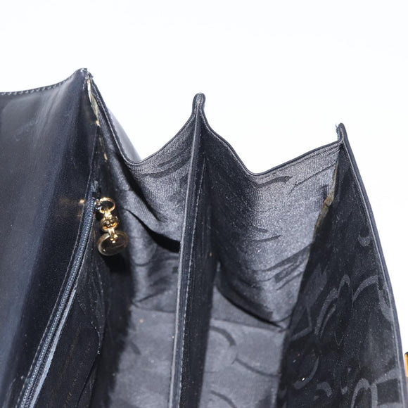 Salvatore Ferragamo Gancini Hand Bag Leather 2way Black Gold Auth gh1484