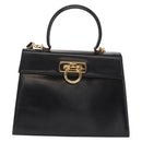 Salvatore Ferragamo Gancini Hand Bag Leather 2way Black Gold Auth gh1484-13