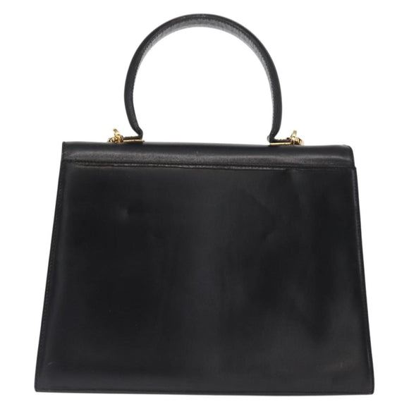 Salvatore Ferragamo Gancini Hand Bag Leather 2way Black Gold Auth gh1484