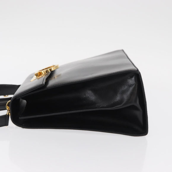 Salvatore Ferragamo Gancini Hand Bag Leather 2way Black Gold Auth gh1484