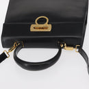 Salvatore Ferragamo Gancini Hand Bag Leather 2way Black Gold Auth gh1484-6