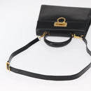 Salvatore Ferragamo Gancini Hand Bag Leather 2way Black Gold Auth gh1484-7