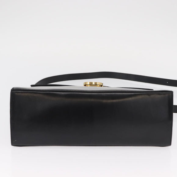 Salvatore Ferragamo Gancini Hand Bag Leather 2way Black Gold Auth gh1484