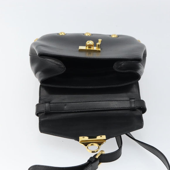 Salvatore Ferragamo Hand Bag Leather 2way Black Gold Auth gh1485