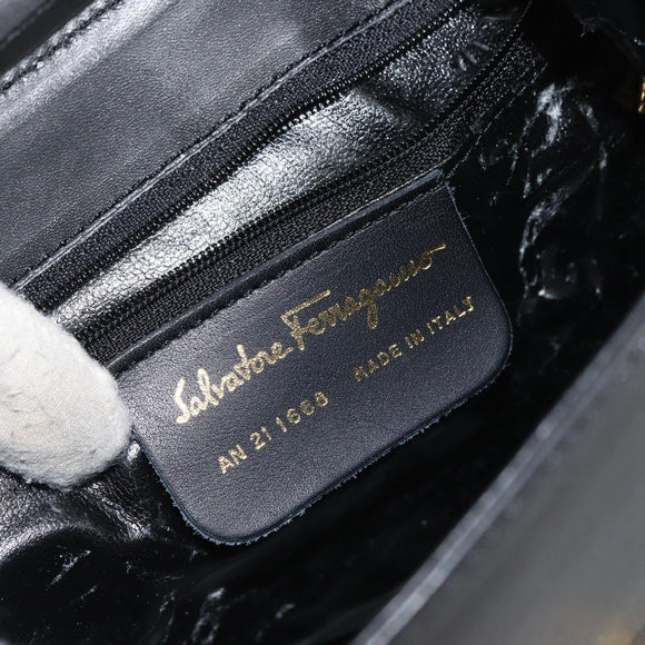 Salvatore Ferragamo Hand Bag Leather 2way Black Gold Auth gh1485