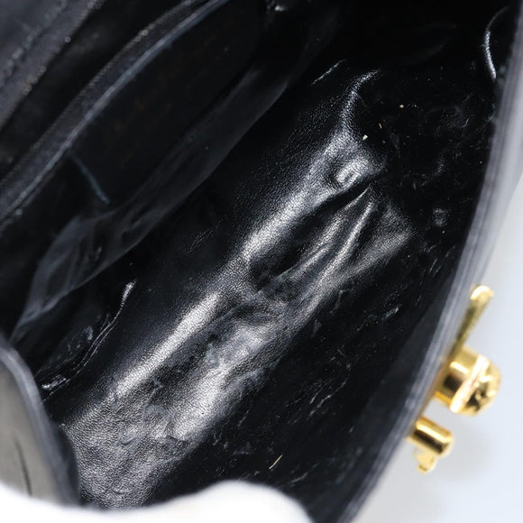 Salvatore Ferragamo Hand Bag Leather 2way Black Gold Auth gh1485