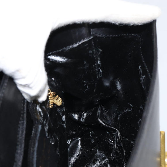 Salvatore Ferragamo Hand Bag Leather 2way Black Gold Auth gh1485