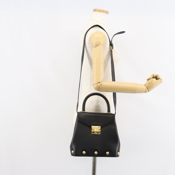 Salvatore Ferragamo Hand Bag Leather 2way Black Gold Auth gh1485