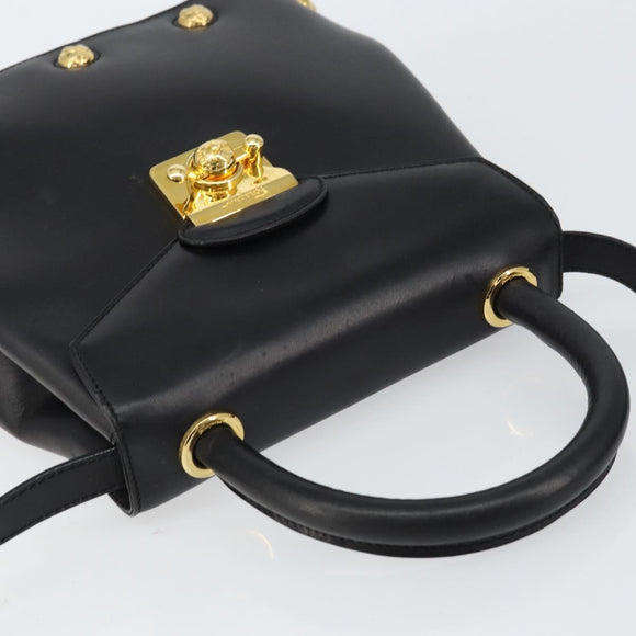Salvatore Ferragamo Hand Bag Leather 2way Black Gold Auth gh1485