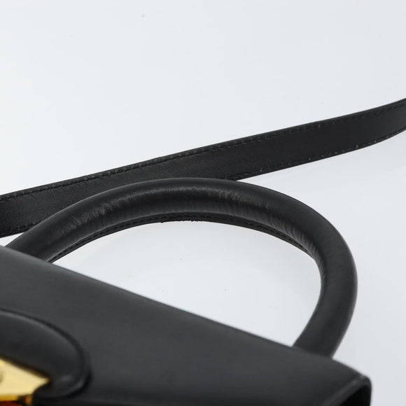 Salvatore Ferragamo Hand Bag Leather 2way Black Gold Auth gh1485