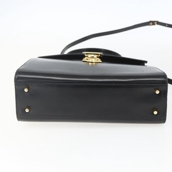 PRADA Hand Bag Leather 2way Black Gold Auth gh1488
