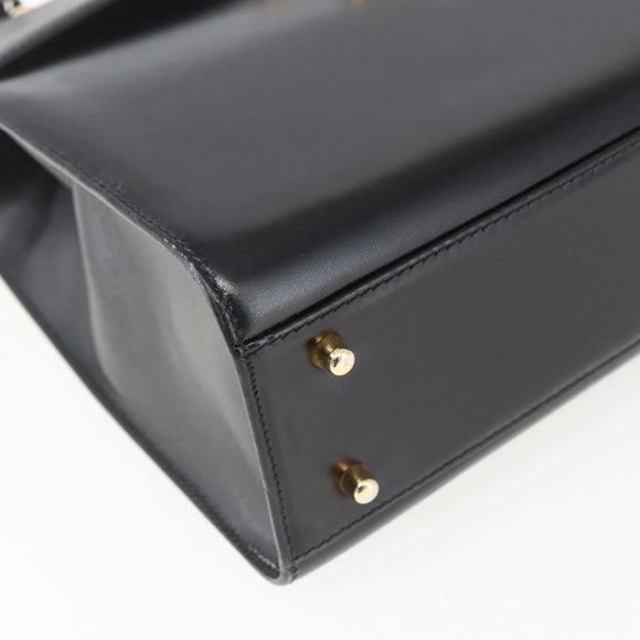 PRADA Hand Bag Leather 2way Black Gold Auth gh1488