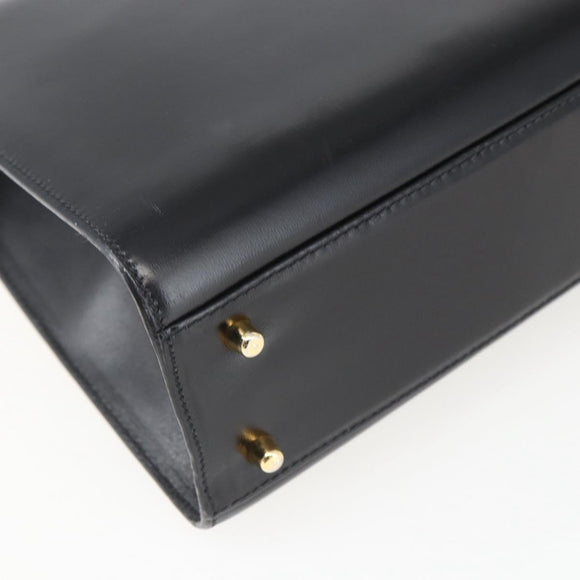 PRADA Hand Bag Leather 2way Black Gold Auth gh1488