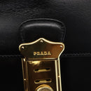PRADA Hand Bag Leather 2way Black Gold Auth gh1488-10