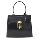 PRADA Hand Bag Leather 2way Black Gold Auth gh1488-13