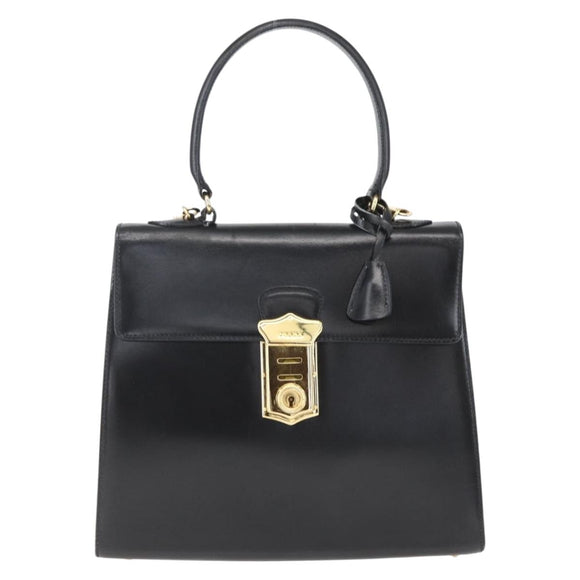 PRADA Hand Bag Leather 2way Black Gold Auth gh1488