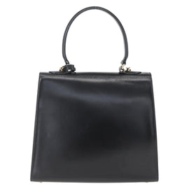 PRADA Hand Bag Leather 2way Black Gold Auth gh1488 - 0