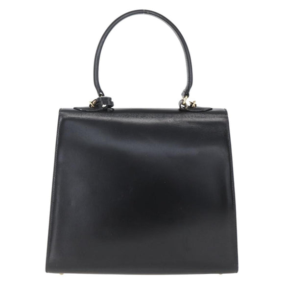 PRADA Hand Bag Leather 2way Black Gold Auth gh1488