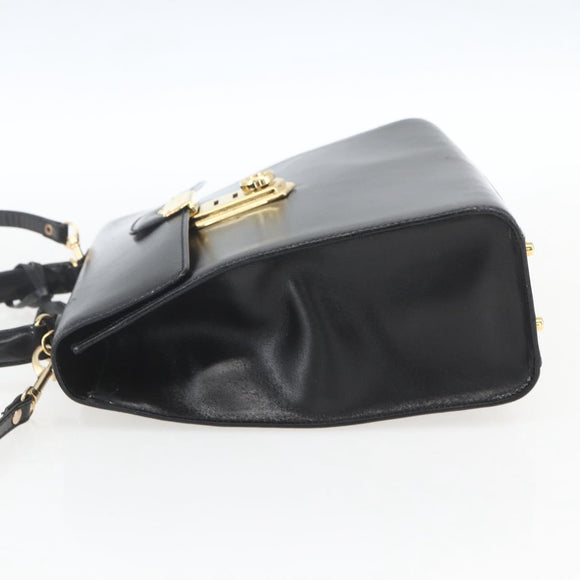 PRADA Hand Bag Leather 2way Black Gold Auth gh1488