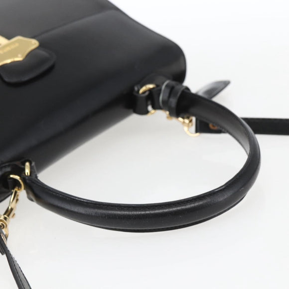 PRADA Hand Bag Leather 2way Black Gold Auth gh1488