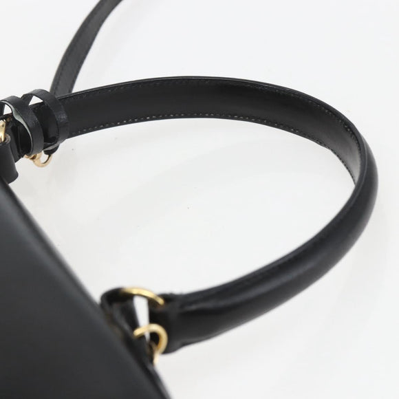PRADA Hand Bag Leather 2way Black Gold Auth gh1488