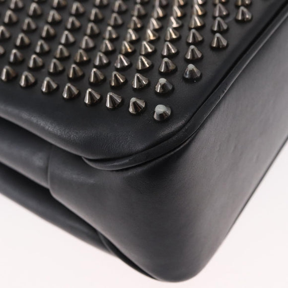 Christian Louboutin Studs Chain Shoulder Bag Leather Black Silver Auth gh1489