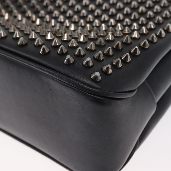 Christian Louboutin Studs Chain Shoulder Bag Leather Black Silver Auth gh1489